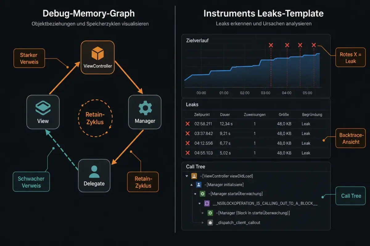 Beste Xcode Instruments-Tools fuer Speicherlecks finden