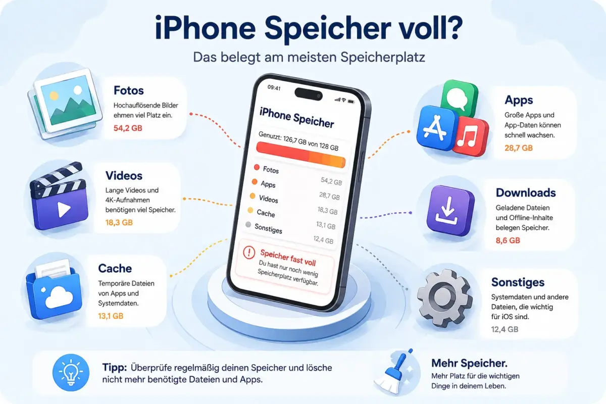 iPhone-Speicher voll: kompletter Guide zum Speicher freigeben und verwalten 1 Die wichtigsten Punkte auf einen Blick