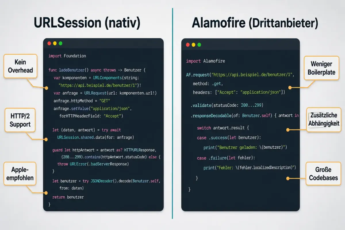 iOS-Netzwerkanfragen mit REST-APIs und URLSession 3 Sollte man URLSession oder async/await für iOS Networking verwenden?
