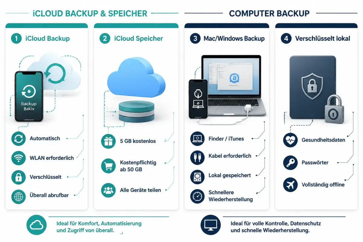 iPhone-Backup-Ratgeber: iCloud vs. Computer-Backup und Best Practices 1 Was ist der Unterschied zwischen iCloud-Backup und Computer-Backup?