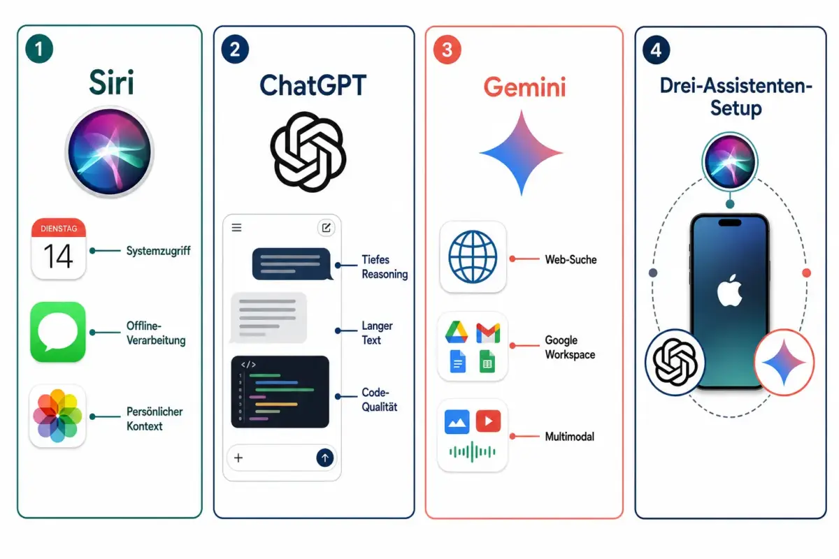 Was ist der Unterschied zwischen Siri, ChatGPT und Gemini auf dem iPhone?