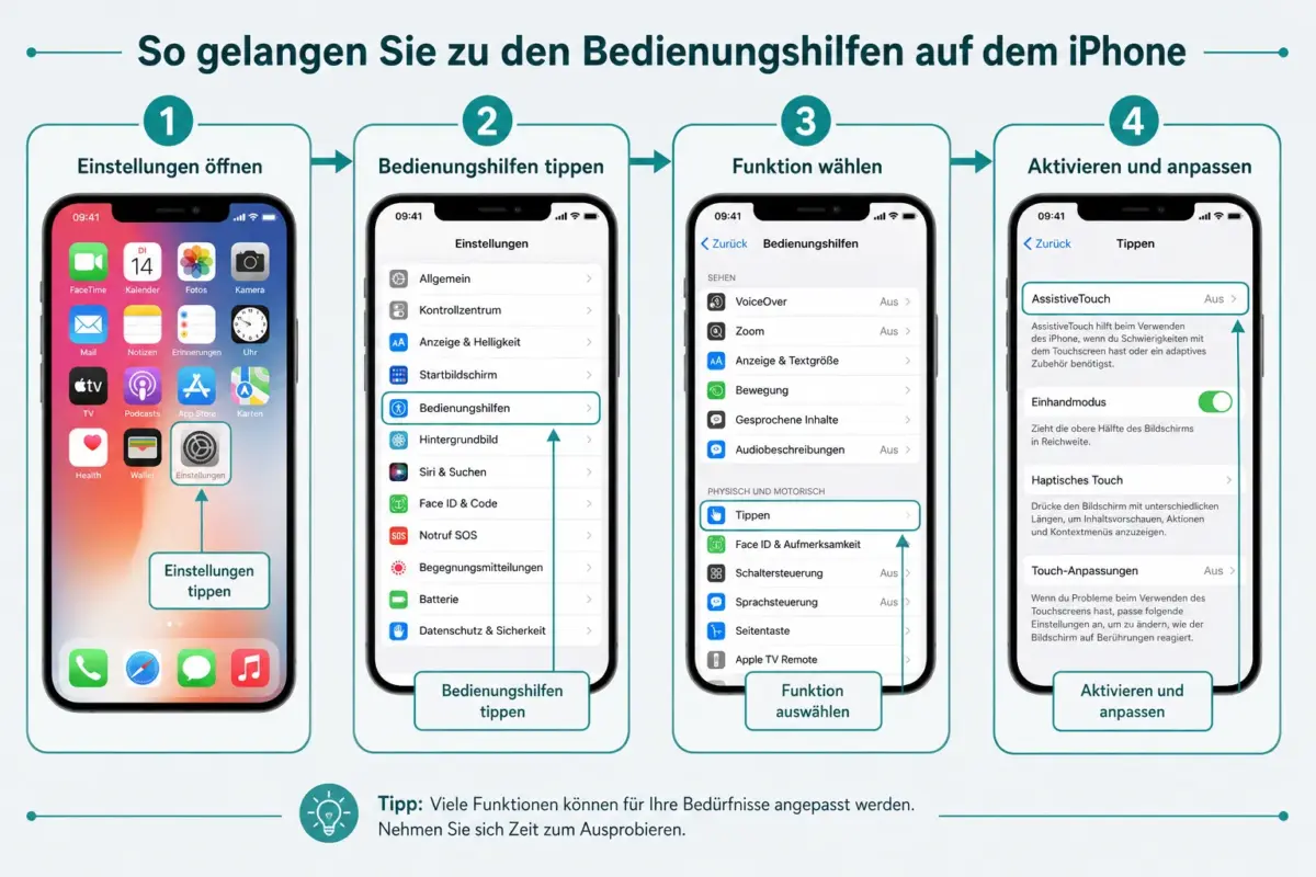 iOS-Bedienungshilfen: Kompletter Leitfaden für iPhone-Nutzer im Alltag 2 Was sind die wichtigsten Bedienungshilfen auf dem iPhone?