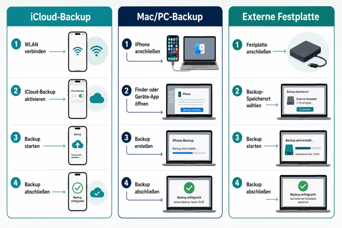 iPhone richtig sichern: iCloud, Mac/PC und externe Festplatte 1 Was wird mit iCloud gesichert, was mit einem lokalen Backup?