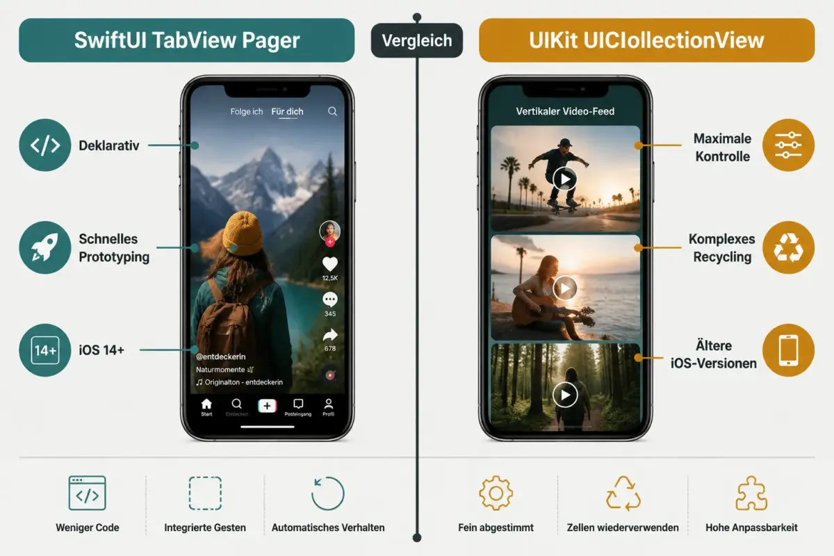 TikTok-Style Video-Feeds in einer iOS-App bauen 2 Welche iOS-Frameworks eignen sich am besten: SwiftUI oder UIKit?