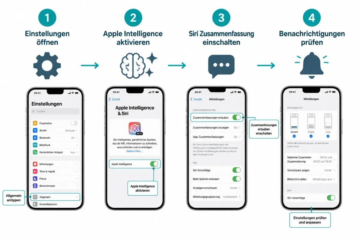 Siri AI: Nachrichten, E-Mails und Bildschirme auf dem iPhone zusammenfassen 2 Welche iPhone-Modelle und welche iOS-Version werden benötigt