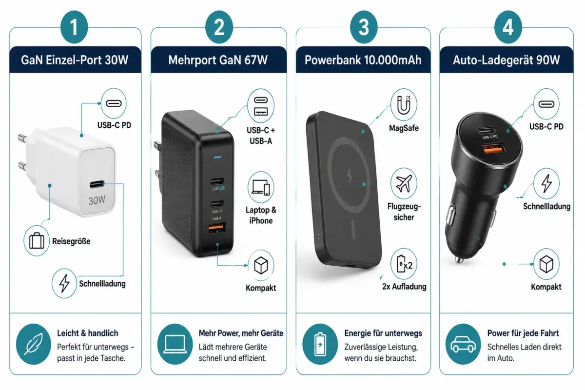 Bestes iPhone-Zubehör für Reisen: Ladegeräte, Powerbanks, Ständer und Taschen 1 Welche Ladegeräte eignen sich am besten für Reisen mit dem iPhone?