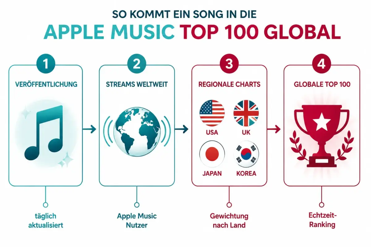 Apple Music Top 100 Global und der Aufstieg neuer Chartkünstler 1 Wie kommen Songs in den Apple Music Top 100 Global?