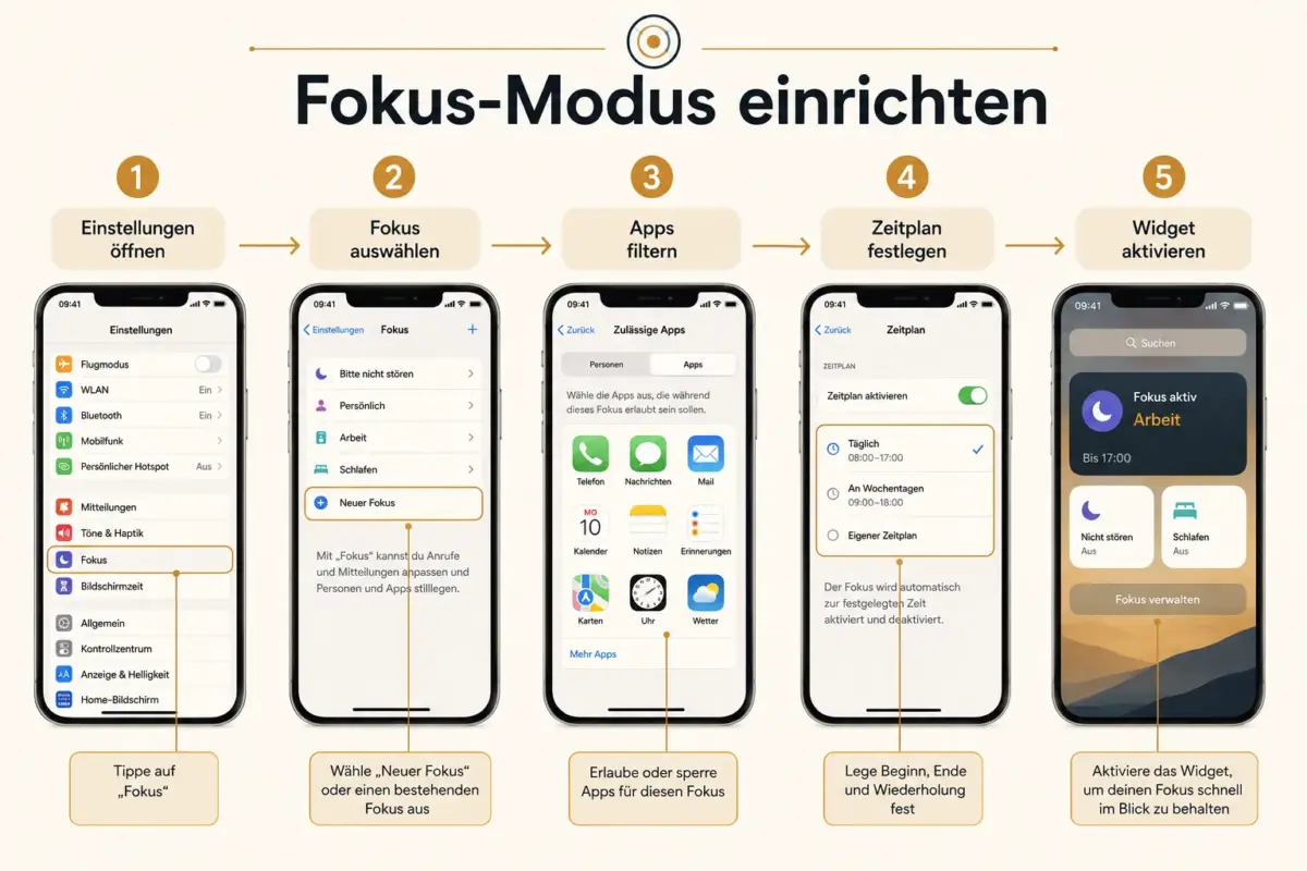 Beste Produktivitäts-Apps für iOS 2026: Aufgaben-Manager, Notizen, Kalender und Fokus-Tools im Vergleich 2 Wie man Fokus-Modi auf dem iPhone für Produktivität einrichtet