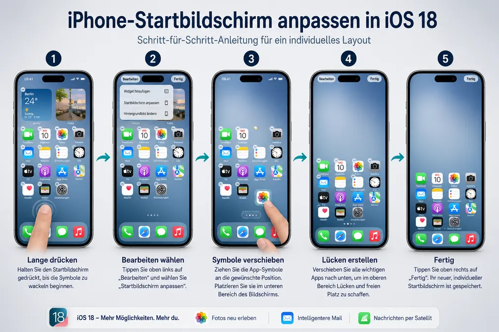 iOS 18: Alle neuen Funktionen zu Anpassung, Fotos, Mail und Satellit 2 Wie passe ich den Startbildschirm in iOS 18 an?