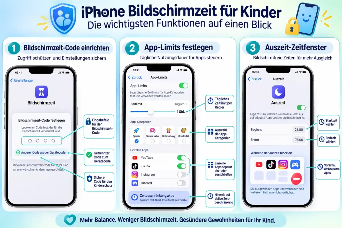 Wie richtet man die Bildschirmzeit für das iPhone eines Kindes ein?