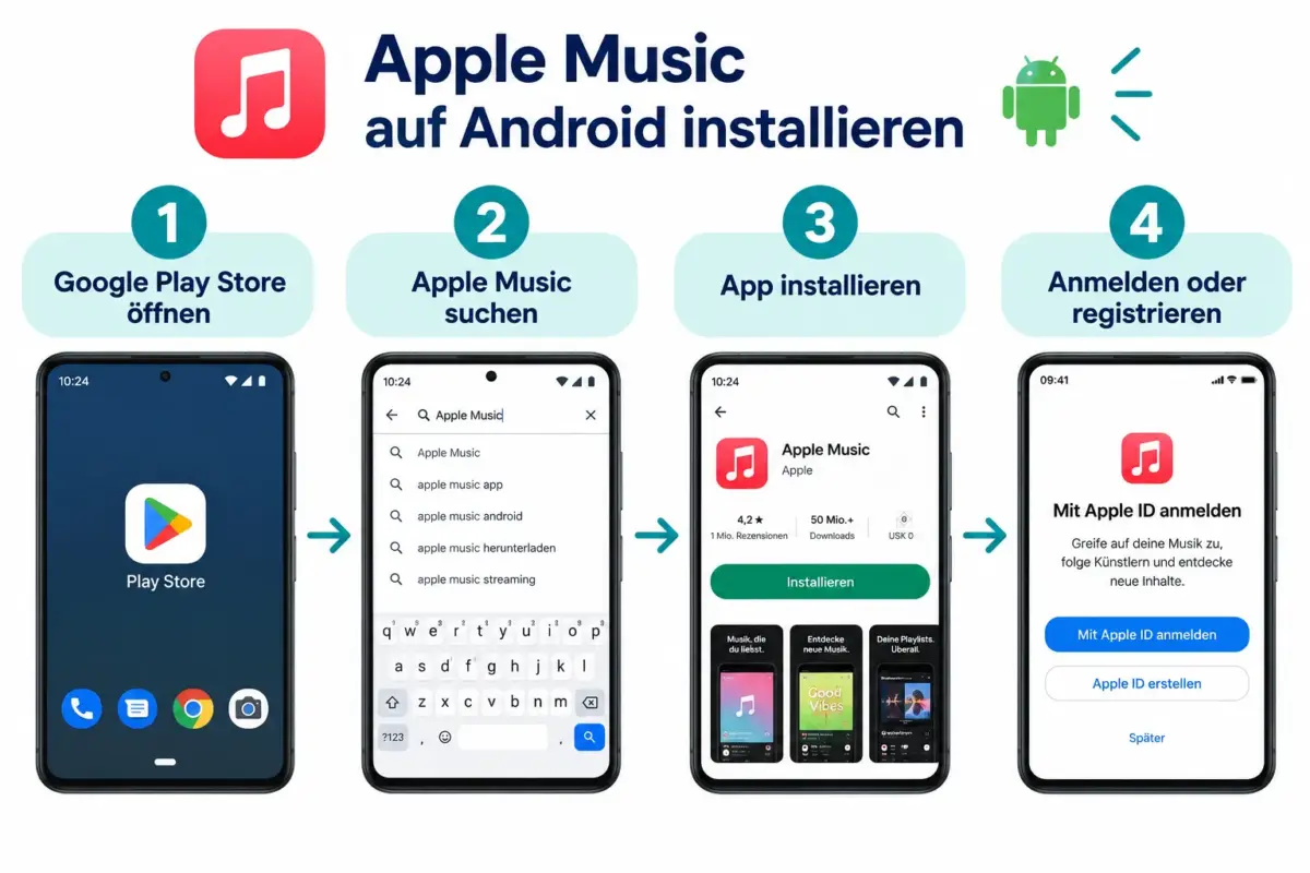 Apple Music auf Android: Einrichtung, Einstellungen und Grenzen gegenüber iOS 1 Apple Music auf Android installieren und einrichten