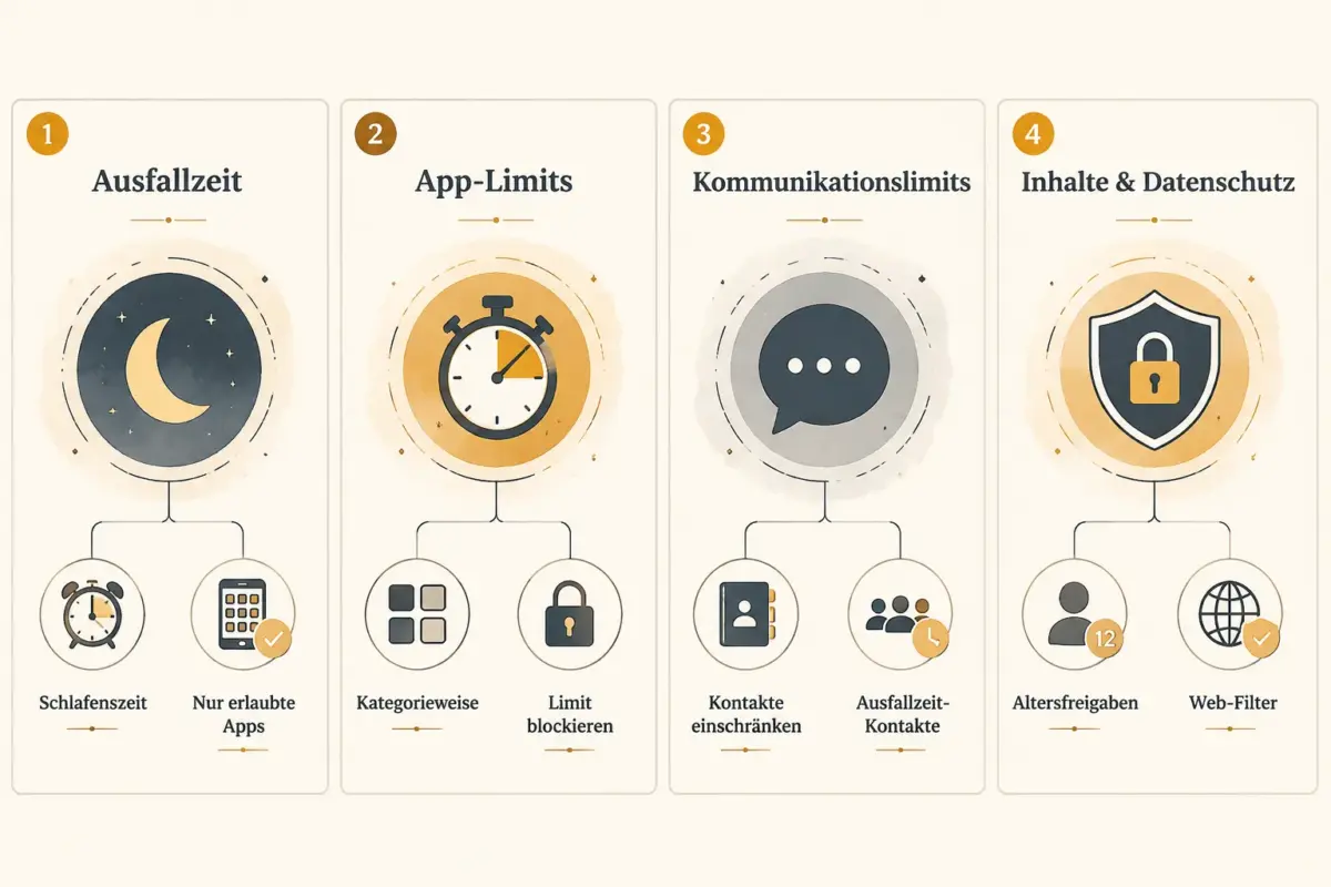 iOS Screen Time für Eltern: Erweiterte Kindersicherung, die viele nicht nutzen 2 Ausfallzeit und App-Limits: Die unterschätzten Kernfunktionen