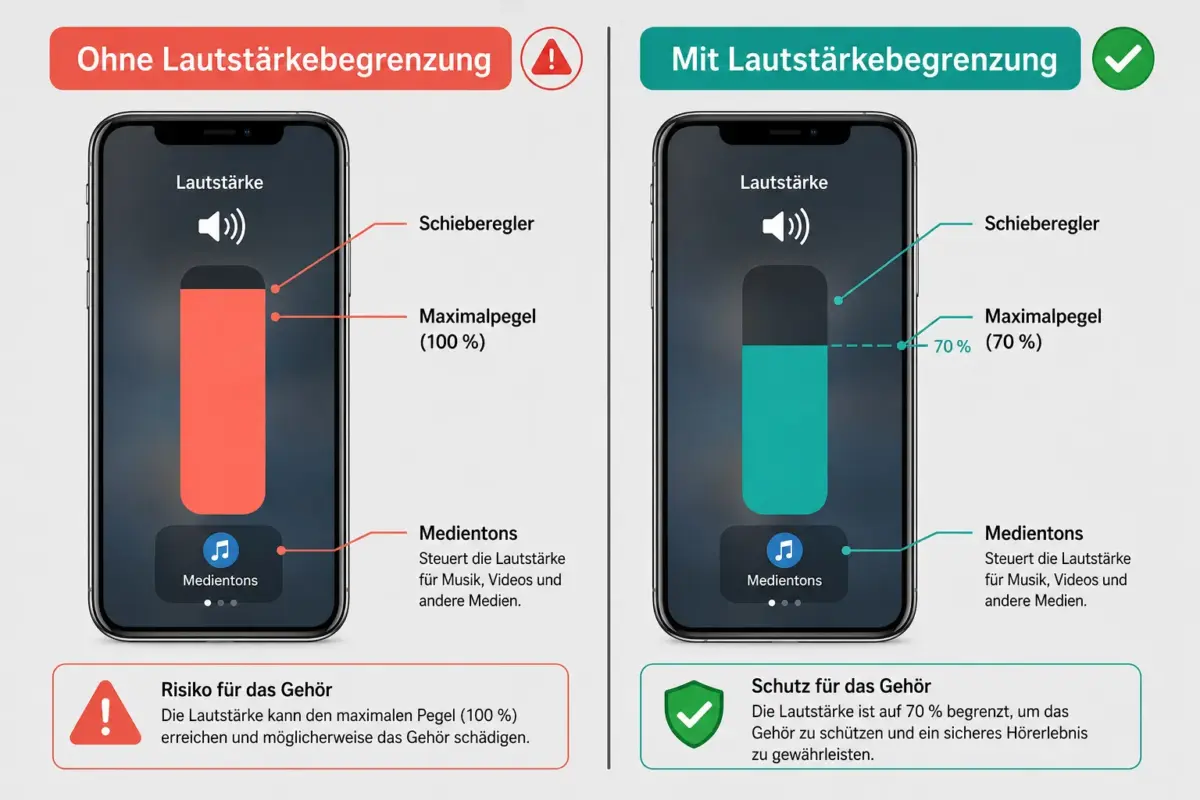 iOS 18 Lautstärkebegrenzung und Sperrbildschirm-Regler: Gehör schützen 2 Funktioniert die Lautstärkebegrenzung auch mit Kopfhörern und AirPods?
