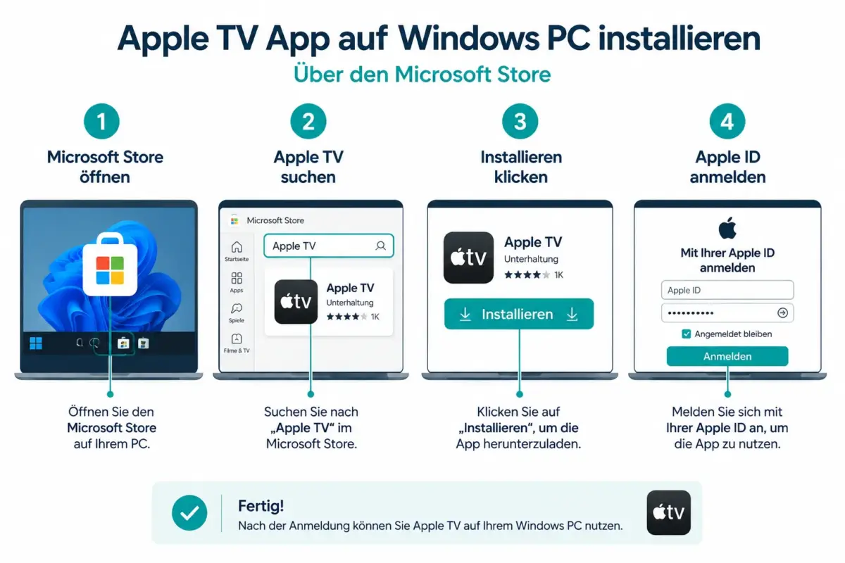 Apple TV App unter Windows: Ansehen, Herunterladen und Wiedergabeprobleme beheben 1 Kann man die Apple TV App auf einem Windows-PC herunterladen?