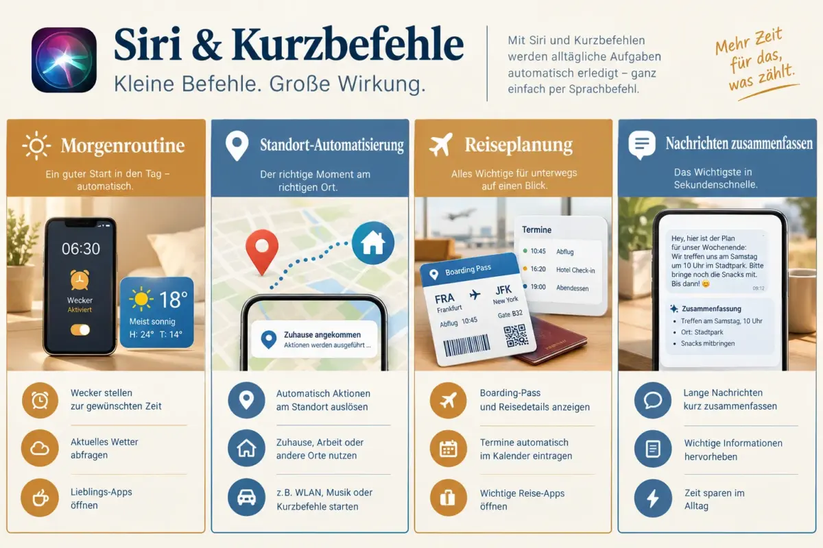 iOS 27 Siri Shortcuts: 15 kontextbewusste Automationen, die Zeit sparen 2 Kann man Siri Shortcuts nach Standort oder Uhrzeit automatisieren?