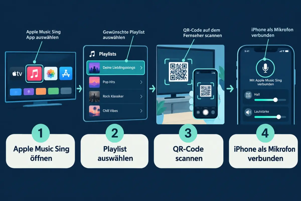 Apple Music Sing auf Apple TV 4K: iPhone als Mikrofon nutzen 1 Schritt für Schritt: iPhone als Mikrofon mit Apple TV 4K verbinden