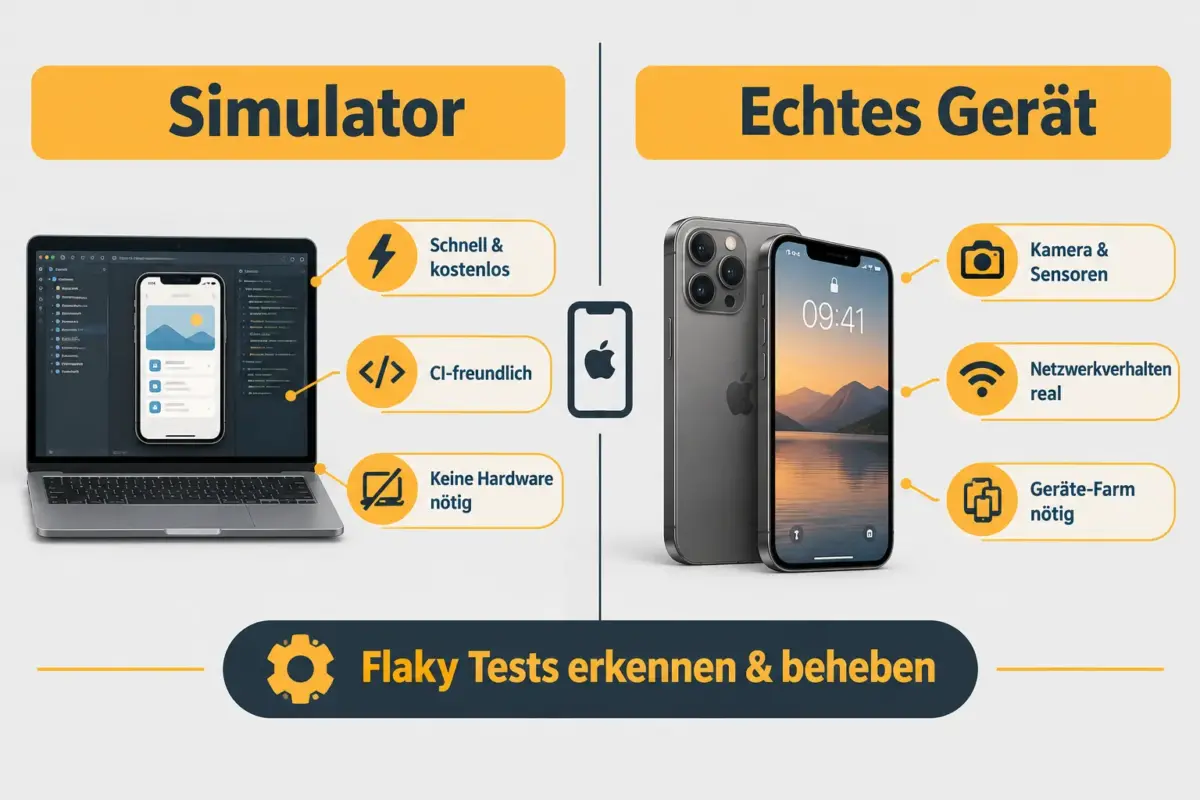iOS-Test-Automatisierung: Unit-, UI- und End-to-End-Tests mit Xcode und CI kombinieren 2 Simulator oder echtes Gerät in CI: Was ist besser?