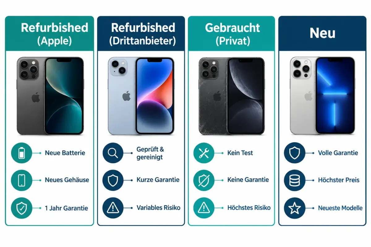 Refurbished iPhone kaufen? Risiken, Garantie-Unterschiede und was du vor dem Kauf prüfen solltest 1 Was bedeutet "refurbished" bei einem iPhone?