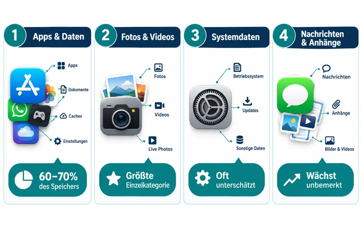 iOS-Speicher verwalten: iPhone-Speicher freigeben ohne Datenverlust 1 Was belegt den meisten Speicher auf dem iPhone?