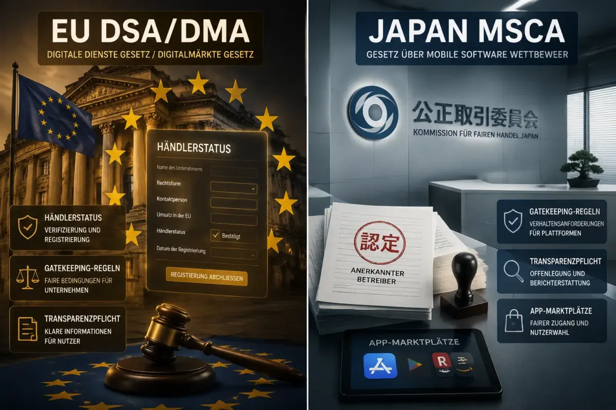 Neue iOS-Wettbewerbsregeln: Japans MSCA-Änderungen und die EU-Händlerstatus-Pflicht 2 Was ist der Unterschied zwischen Japans MSCA und dem EU Digital Markets Act?