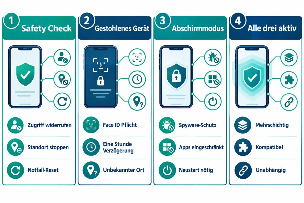 iOS Safety Check, Stolen Device Protection & Lockdown Mode nutzen: Erweiterte Sicherheitsfunktionen erklärt 1 Was ist iOS Safety Check und wie funktioniert es?