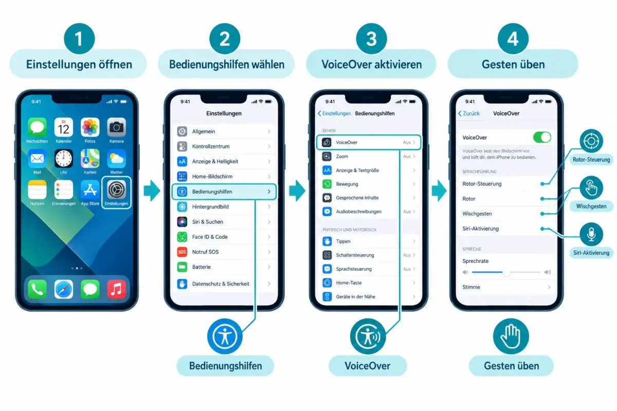 iOS-Bedienungshilfen im Überblick: VoiceOver, Lupe, Anzeige und eigene Gesten 1 Was ist VoiceOver auf dem iPhone und wie wird es aktiviert?