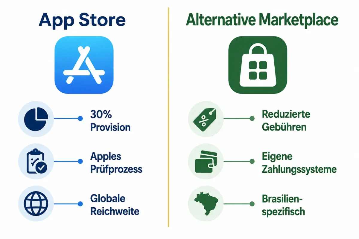 Wie iOS 26.5 alternative App-Marktplätze in Brasilien freischaltet – und was das für iOS-Entwickler bedeutet 2 Was sind die Hauptunterschiede zwischen App Store und alternativen Marktplätzen auf iOS?