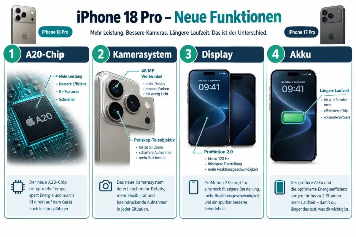 Was sind die neuen Features des iPhone 18 Pro im Vergleich zum iPhone 17?