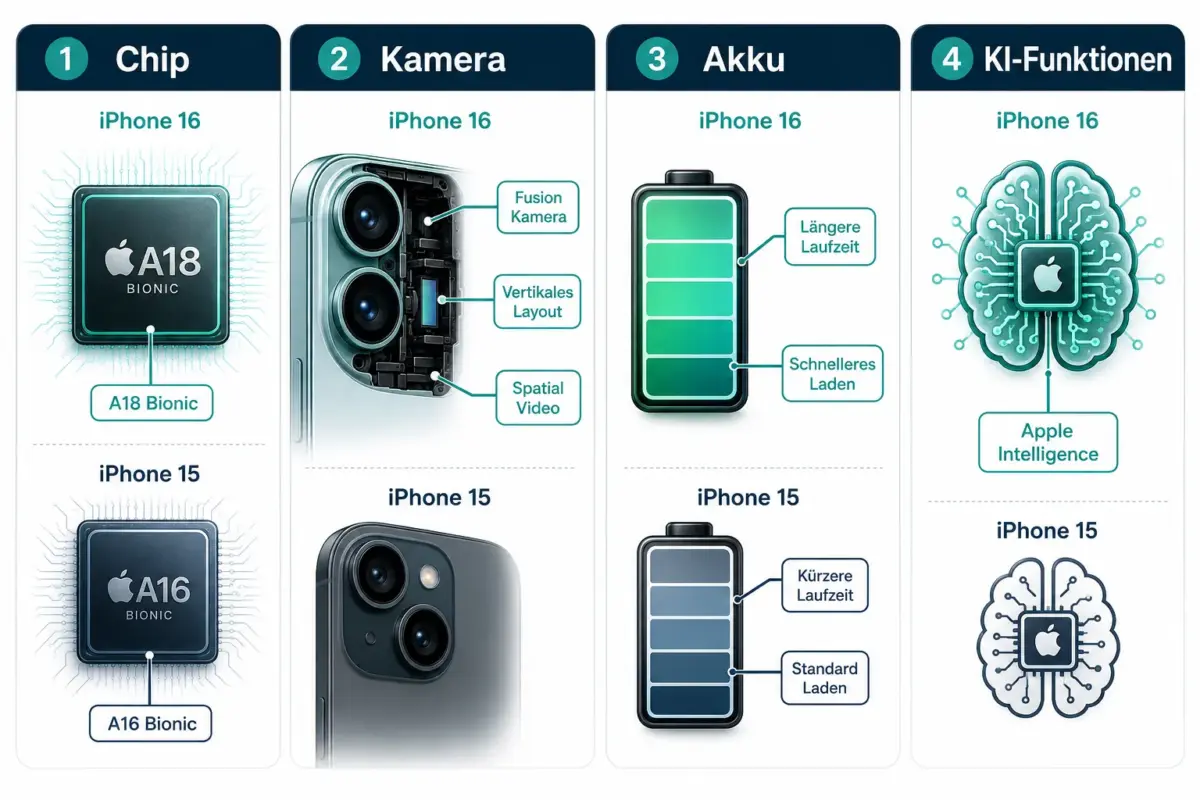 iPhone 16 vs. iPhone 15: Lohnt sich das Upgrade oder reicht dein aktuelles Modell? 1 Was sind die wichtigsten Unterschiede zwischen iPhone 16 und iPhone 15?