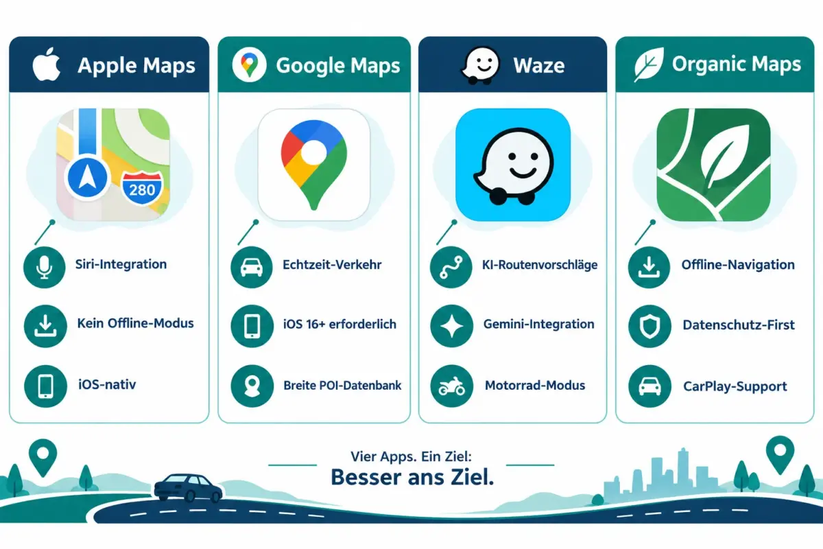 Die besten Apple Maps Alternativen fürs iPhone 2026: Google Maps, Waze und Organic Maps 1 Was unterscheidet Google Maps von Apple Maps auf dem iPhone?