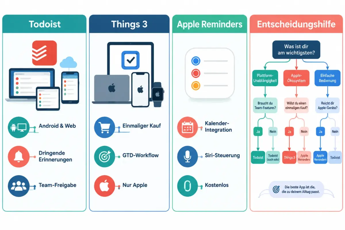 Beste iOS-Task-Management-Apps im Vergleich: Todoist vs. Things vs. Apple Reminders 2026 1 Was unterscheidet Todoist und Things 3 wirklich?