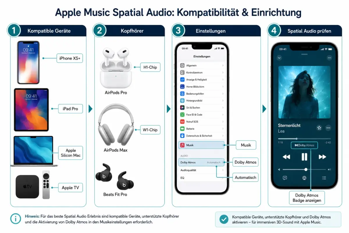 Apple Music Spatial Audio: unterstützte Geräte, Einrichtung und Verfügbarkeit prüfen 1 Welche Geräte unterstützen Apple Music Spatial Audio?