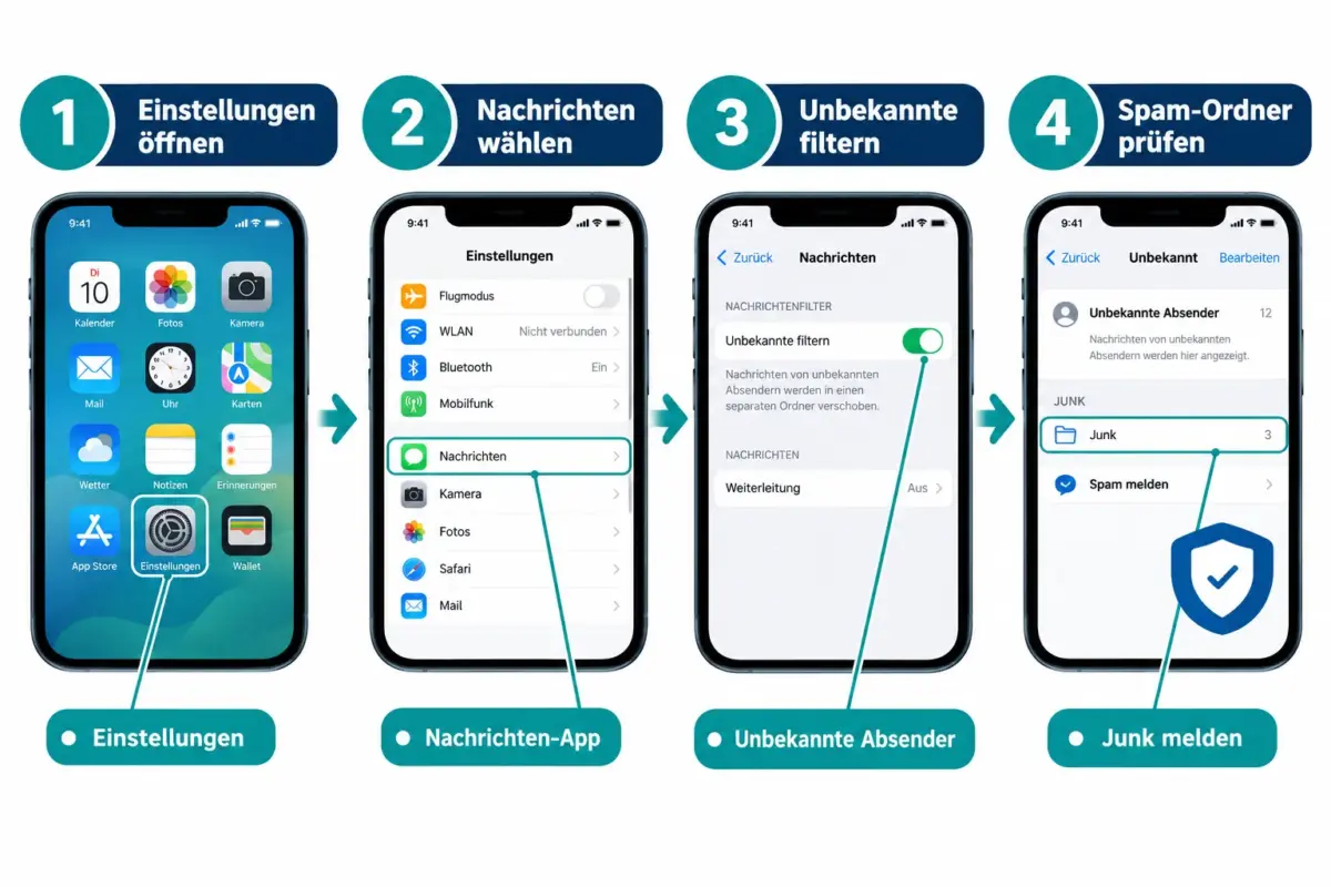 Spam-SMS auf dem iPhone stoppen: Unbekannte Absender filtern und Betrugsnachrichten blockieren 1 Wie aktiviere ich die Filterung unbekannter Absender auf dem iPhone?