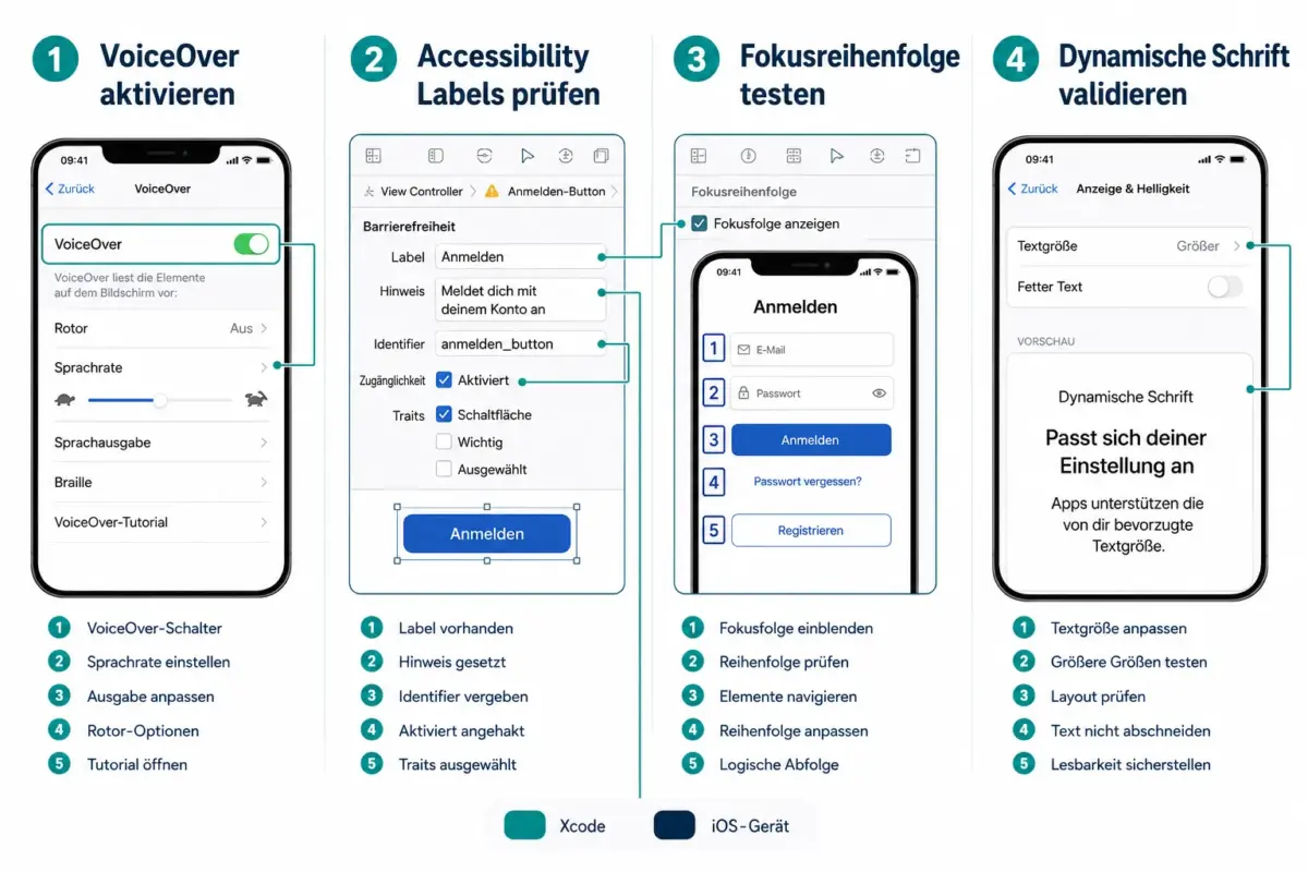 Wie aktiviere ich VoiceOver auf dem iPhone zum Testen?