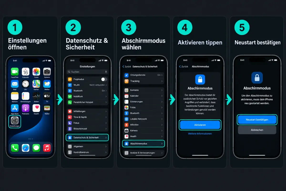 iOS Safety Check, Stolen Device Protection & Lockdown Mode nutzen: Erweiterte Sicherheitsfunktionen erklärt 2 Wie aktiviert man den Abschirmmodus (Lockdown Mode) auf iPhone und iPad?