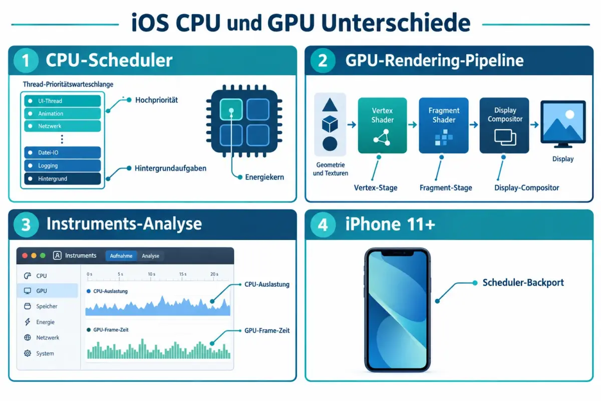iOS-Performance-Optimierung jenseits des Akkus: CPU, GPU und Netzwerk für echte Alltagsgeschwindigkeit 1 Wie CPU- und GPU-Optimierung auf dem iPhone unterschiedlich funktionieren