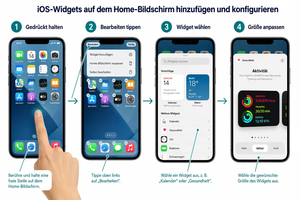 iOS-Startbildschirm anpassen: Widgets, Fokus-Modi und App-Mediathek-Tricks 1 Wie fügt man Widgets zum iPhone-Startbildschirm hinzu?