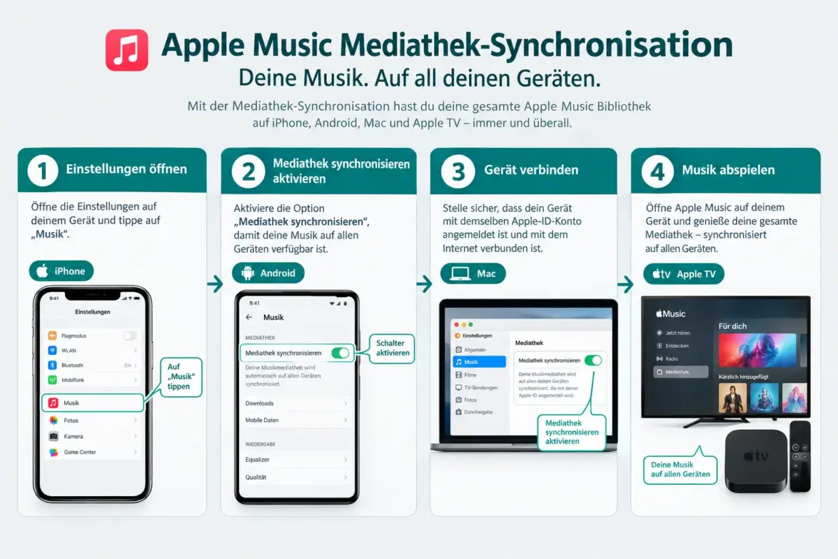 Wie funktioniert die Mediathek-Synchronisierung geräteübergreifend?