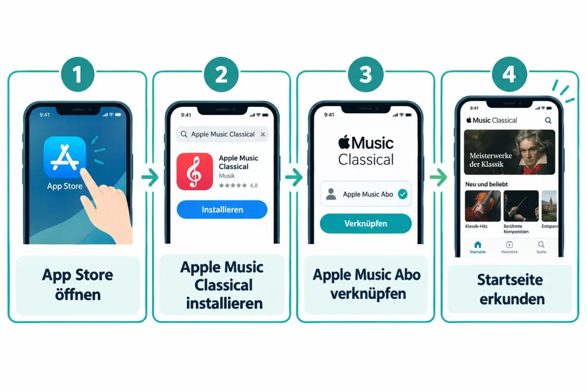 Apple Music Classical App: Einsteiger-Leitfaden für Komponisten, Aufnahmen und Sammlungen 1 Wie lade ich Apple Music Classical herunter und richte es ein?