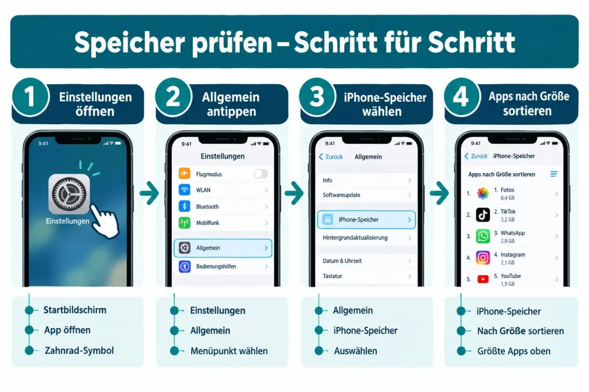 Warum sich der iPhone-Speicher immer wieder füllt: Versteckte iOS-Datenquellen sicher bereinigen 1 Wie prüft man, was den iPhone-Speicher belegt?