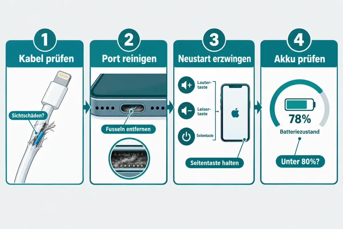 iPhone lädt nicht? Schritt-für-Schritt-Fehlerbehebung für Kabel, Anschluss und Software 1 Wie reinige ich den iPhone-Ladeanschluss sicher?