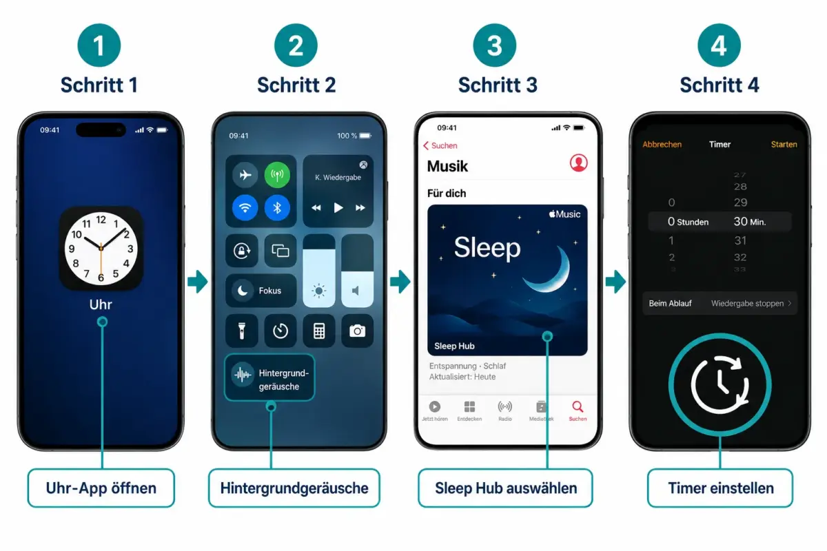 Apple Music Sleep Mode: Regen-, Spa- & Weißrausch-Playlists für besseren Schlaf 1 Wie richtet man Apple Music Sleep Mode auf iPhone und iPad ein?