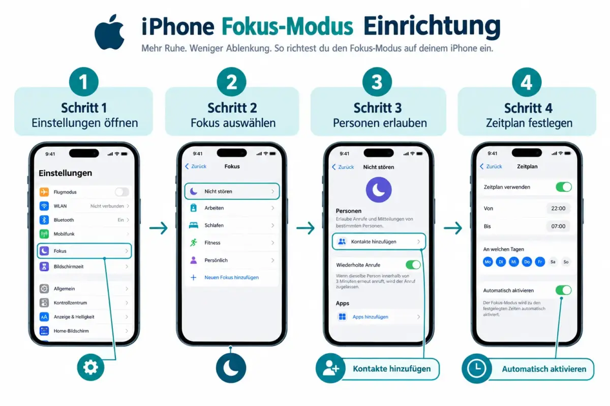 iPhone Fokus und Nicht stören: keine wichtigen Anrufe mehr verpassen 1 Wie richtet man Focus so ein, dass Anrufe von bestimmten Kontakten erlaubt werden?