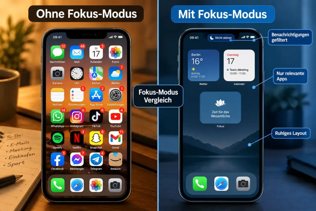 iOS-Startbildschirm anpassen: Widgets, Fokus-Modi und App-Mediathek-Tricks 2 Wie richtet man Fokus-Modi auf dem iPhone ein?