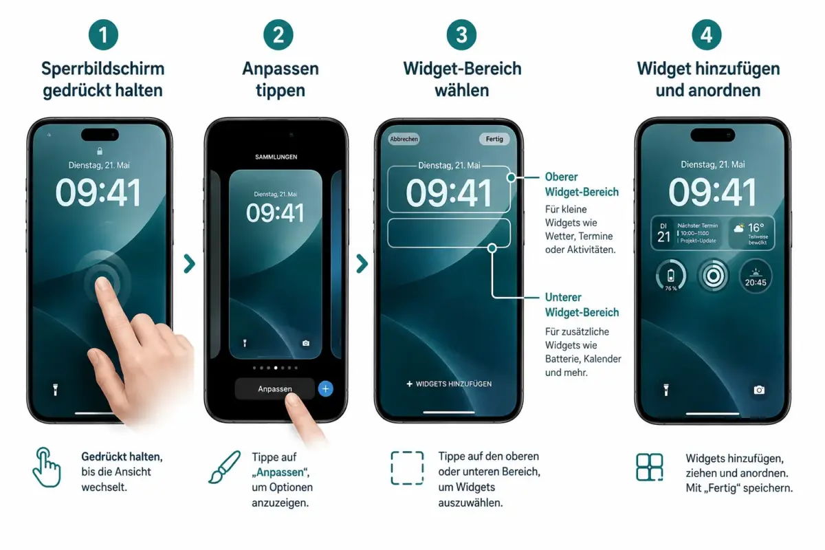 Beste iOS-Widgets und Sperrbildschirm-Setups für Produktivität: iPhone-Homescreen als Dashboard 1 Wie richtet man Sperrbildschirm-Widgets unter iOS ein