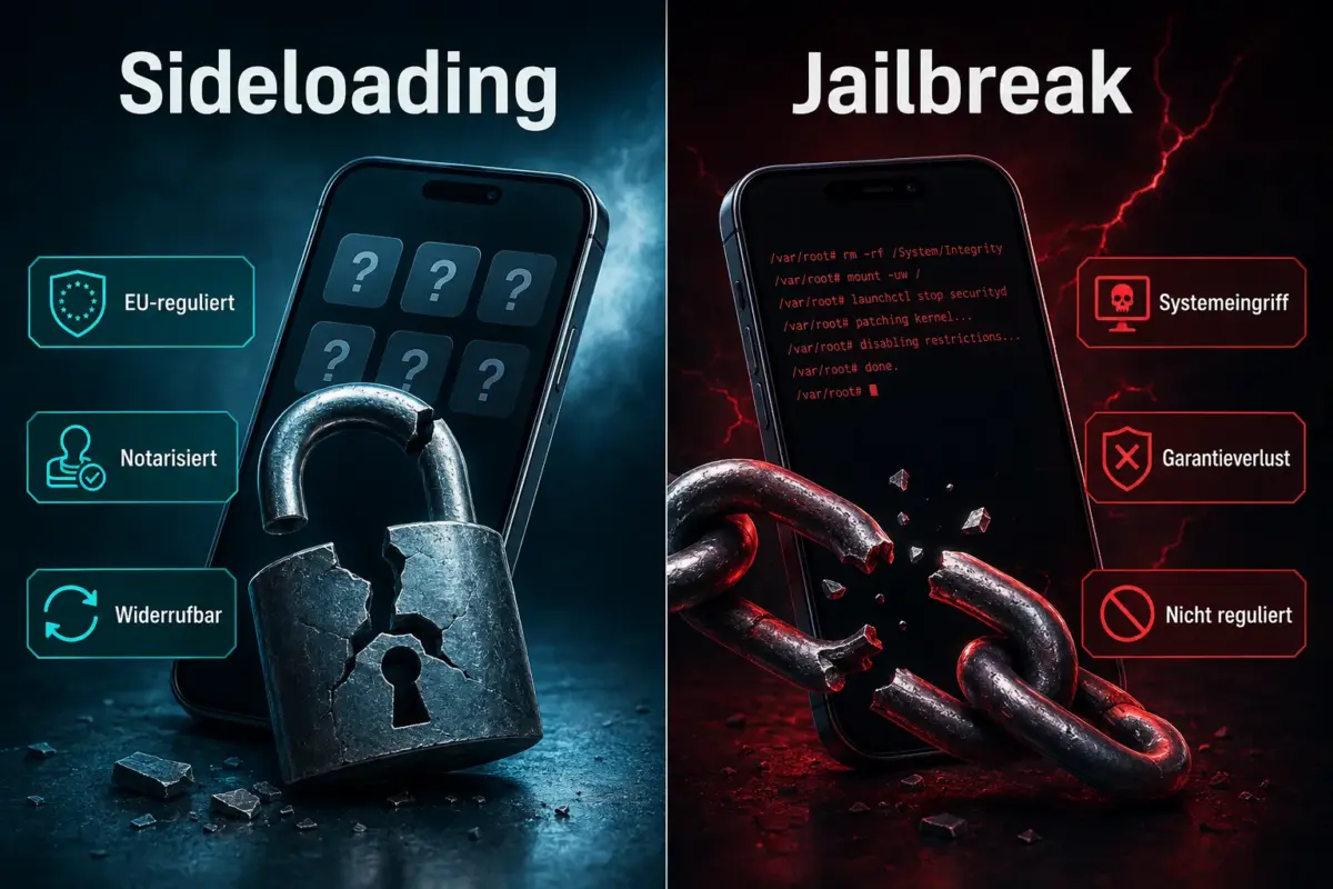iOS Sideloading erklärt: Wie Drittanbieter-App-Stores auf dem iPhone funktionieren und was das für deine Sicherheit bedeutet 2 Wie unterscheidet sich Sideloading von einem Jailbreak?
