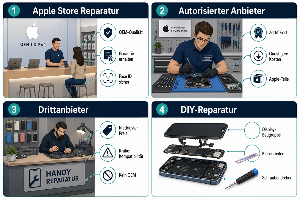 iPhone-Display reparieren oder tauschen 2026: Kosten, OEM vs. Drittanbieter und wann DIY sinnvoll ist 1 Wie viel kostet eine iPhone-Displayreparatur bei Apple 2026?