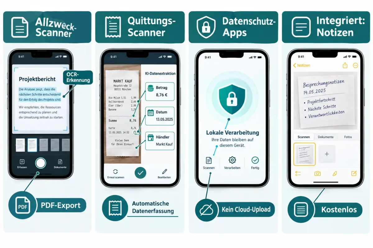 Die besten iPhone-Scanner-Apps für Quittungen, Dokumente und OCR 2026 1 Die besten kostenlosen iPhone-Scanner-Apps für Quittungen ohne Wasserzeichen