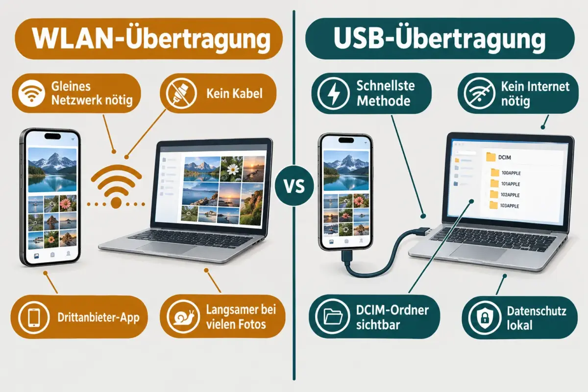 Fotos vom iPhone auf den PC übertragen ohne iCloud: USB, Windows Fotos, Datei-Explorer und WLAN 2 Fotos kabellos vom iPhone auf den PC übertragen ohne iCloud