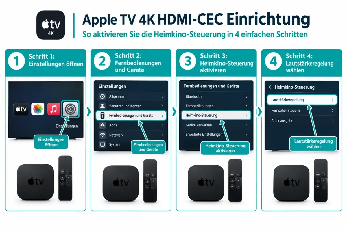 Apple TV 4K HDMI-CEC Fehlerbehebung: Lautstärke, TV-Einschalten und Receiver-Umschaltung lösen 1 HDMI-CEC am Apple TV 4K aktivieren: Schritt-für-Schritt-Anleitung